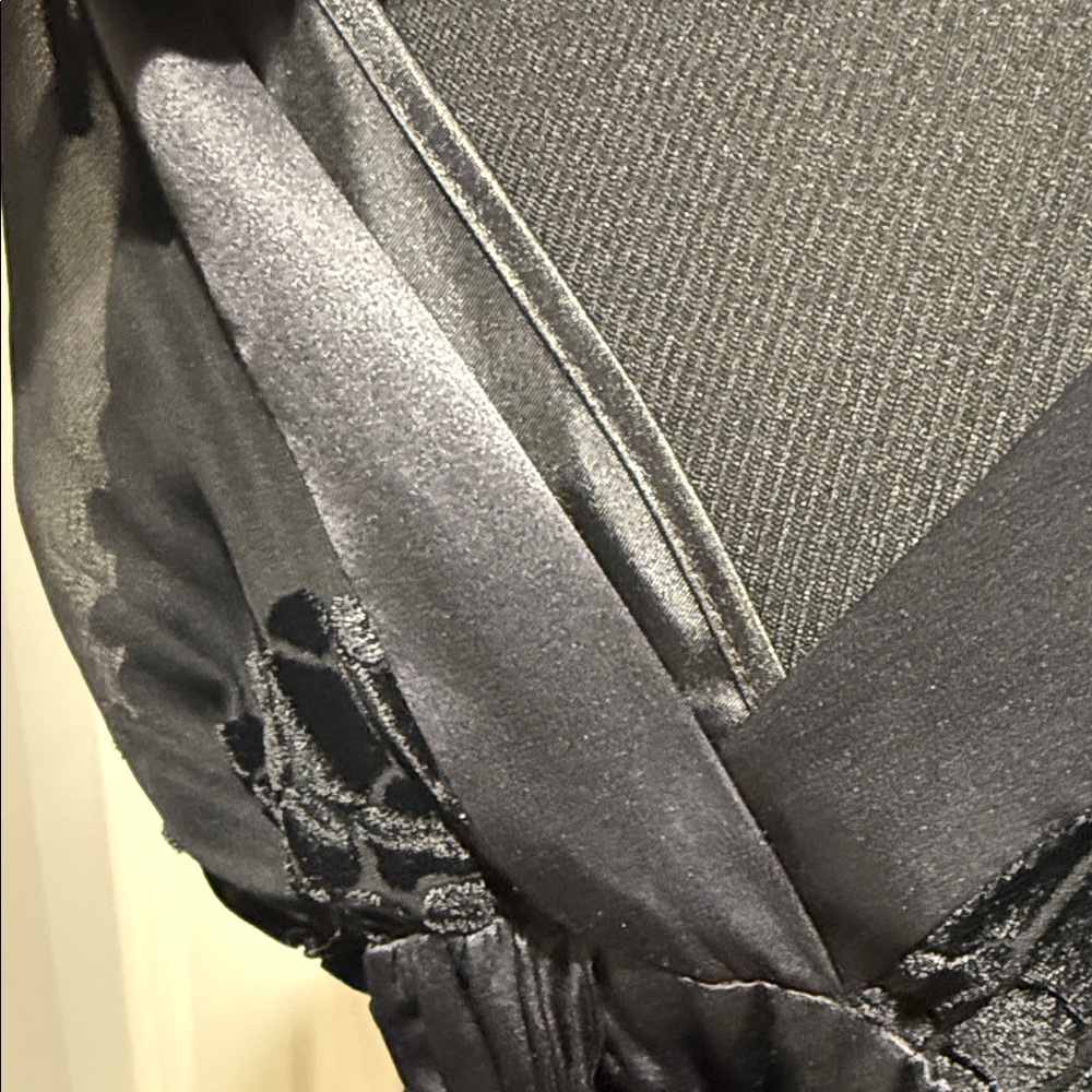 BCBGMaxAzria Black Velvet burnout satin trim Midi Dress, like New, Sz 10 - Picture 11 of 17